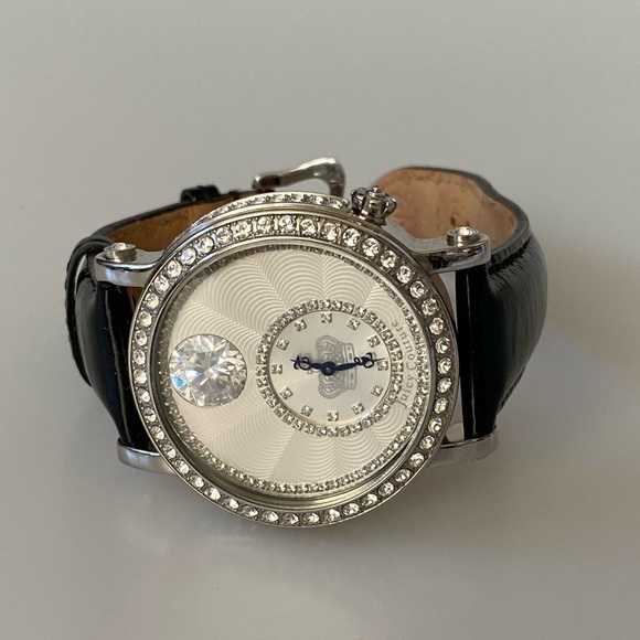 Juicy Couture Watch Lady’s Crystals Black Leather Band New Battery Working - Picture 3 of 16
